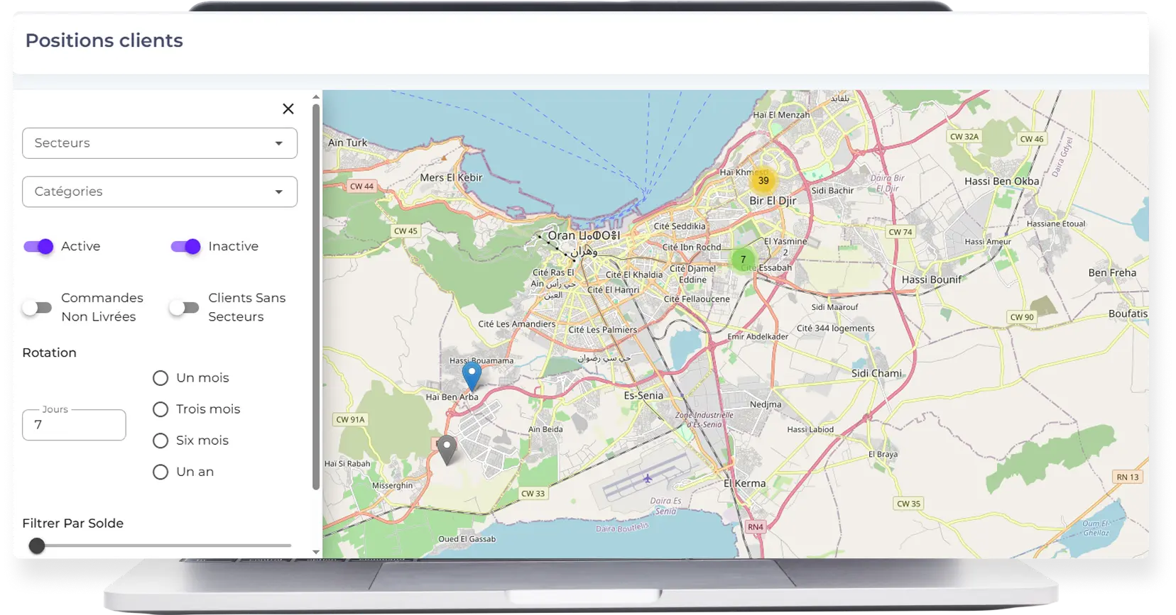Carte client actif inactif